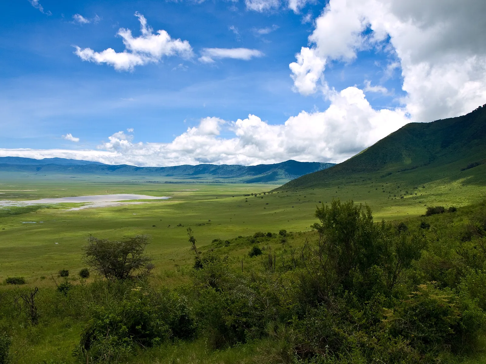 The Ngorongoro Crater floor under monsoon clouds