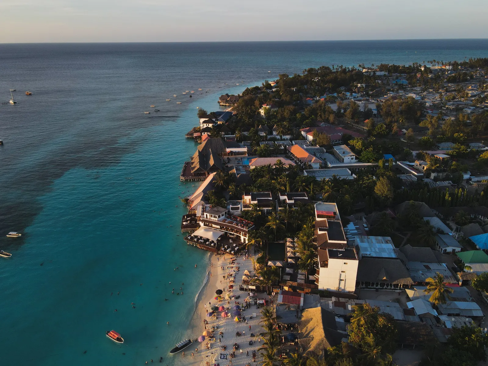 Aerial view of Nungwi Beach at the northern tip of Zanzibar