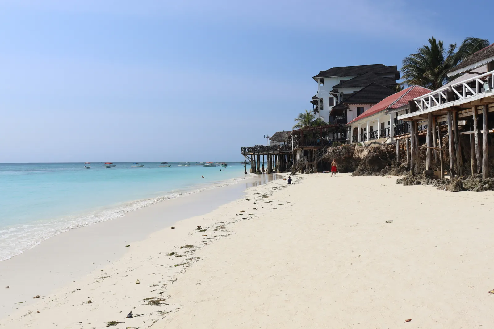 White sand and thatched lodges on Nungwi beach